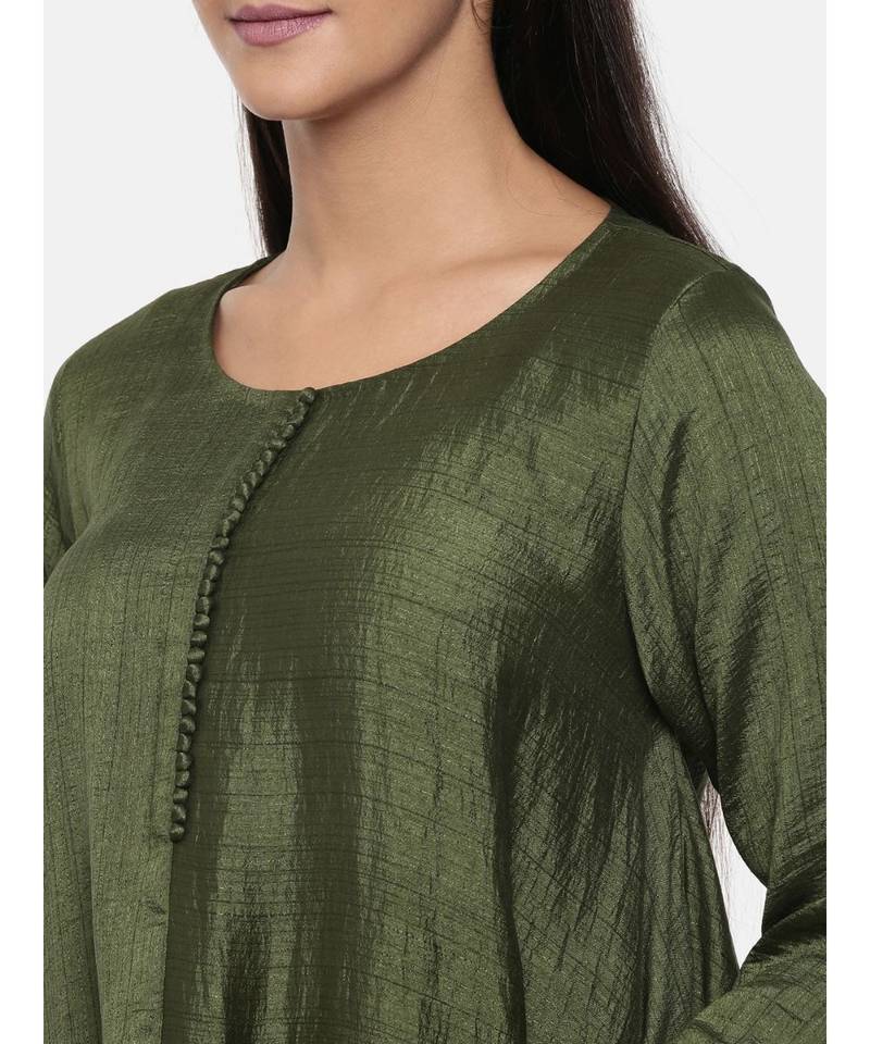 mayank modi  Green cotton silk dress with show potlis.