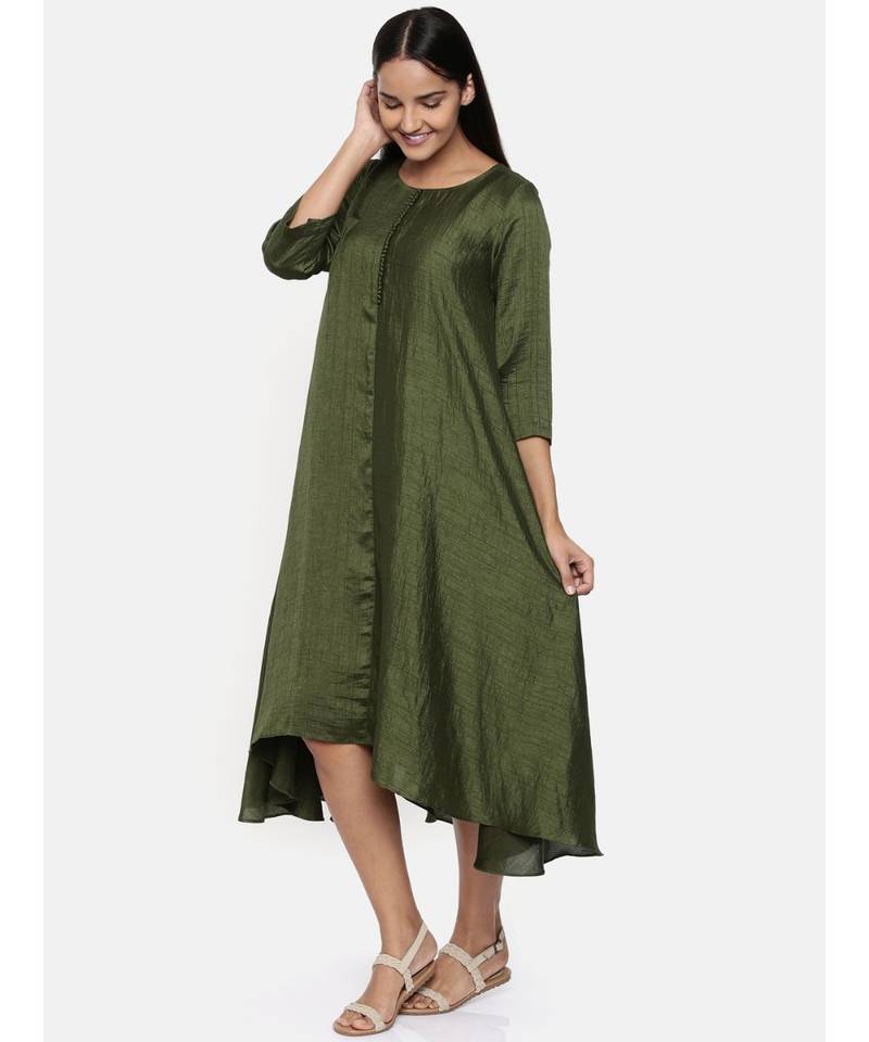 mayank modi  Green cotton silk dress with show potlis.