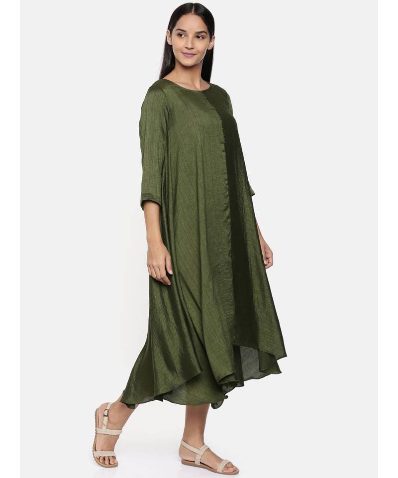 mayank modi  Green cotton silk dress with show potlis.