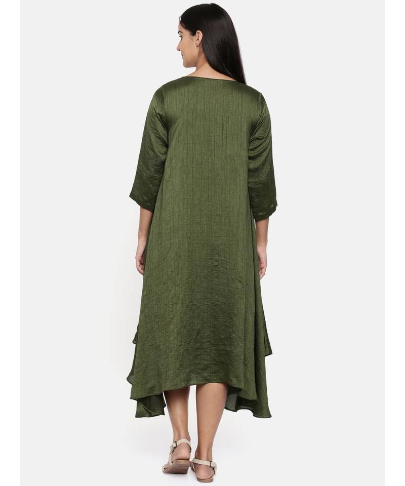 mayank modi  Green cotton silk dress with show potlis.