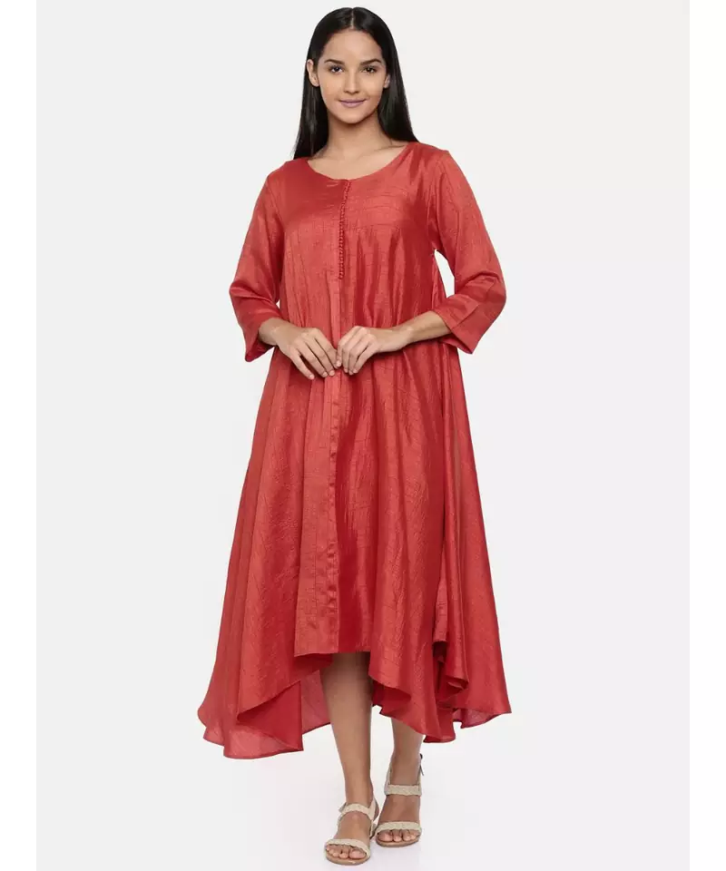 mayank modi  Rust orange high low dress with center show potlis.