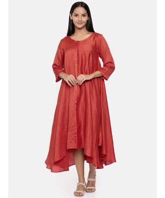 mayank modi  Rust orange high low dress with center show potlis. 1