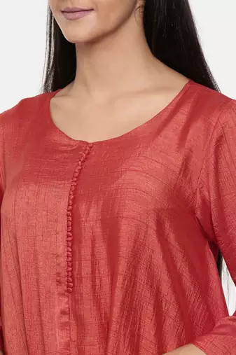 mayank modi  Rust orange high low dress with center show potlis.
