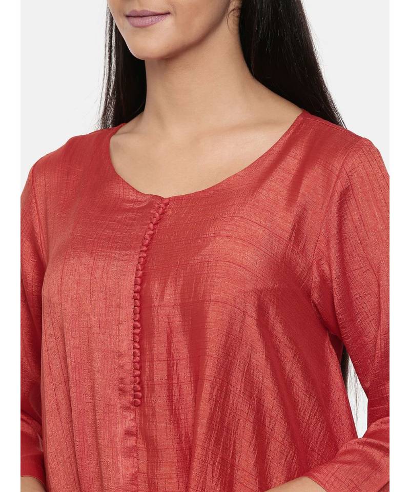 mayank modi  Rust orange high low dress with center show potlis.