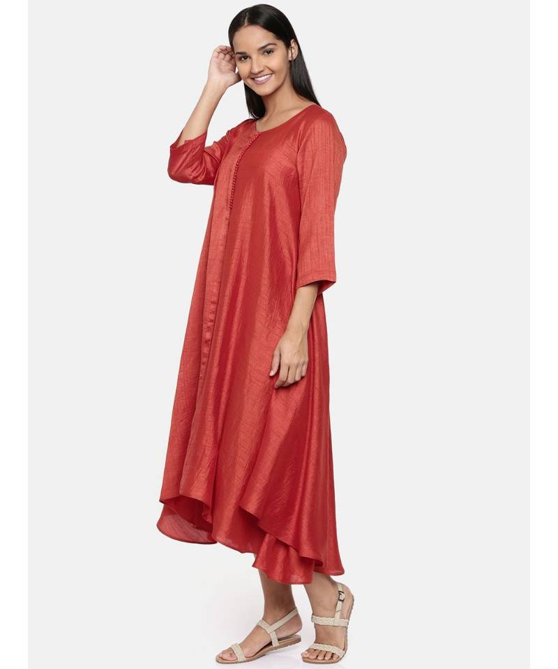 mayank modi  Rust orange high low dress with center show potlis.