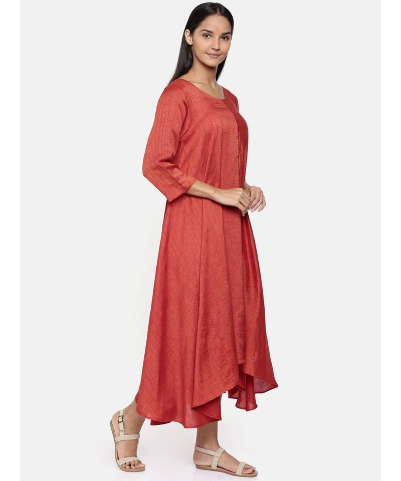 mayank modi  Rust orange high low dress with center show potlis.