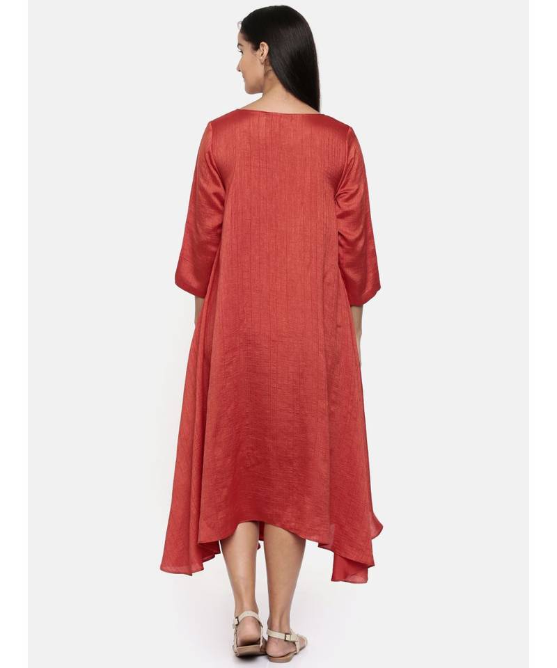 mayank modi  Rust orange high low dress with center show potlis.