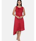 mayank modi  Red, cotton silk dress with pleats detailings.