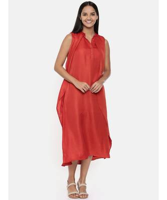 mayank modi  Rust orange cotton silk overlayered dress with sequins detailings. 1