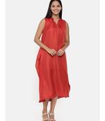 mayank modi  Rust orange cotton silk overlayered dress with sequins detailings.