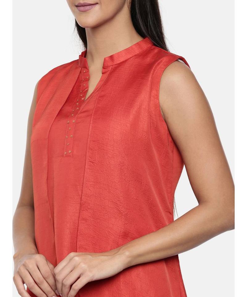 mayank modi  Rust orange cotton silk overlayered dress with sequins detailings.