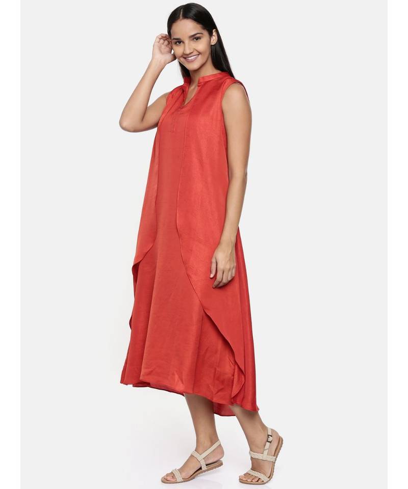 mayank modi  Rust orange cotton silk overlayered dress with sequins detailings.