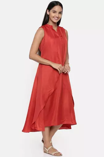 mayank modi  Rust orange cotton silk overlayered dress with sequins detailings.