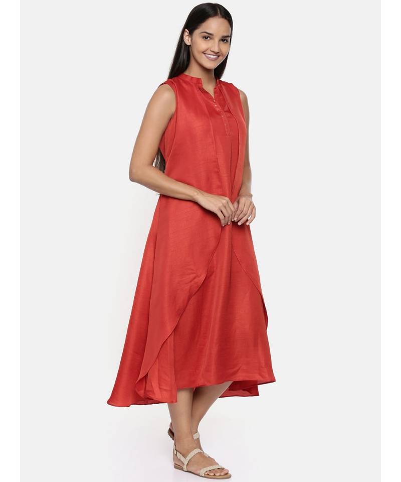 mayank modi  Rust orange cotton silk overlayered dress with sequins detailings.