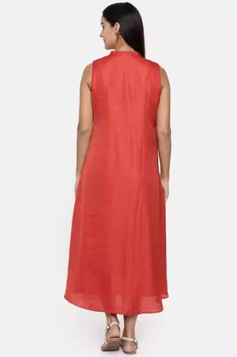 mayank modi  Rust orange cotton silk overlayered dress with sequins detailings.