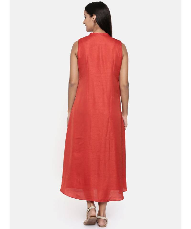 mayank modi  Rust orange cotton silk overlayered dress with sequins detailings.