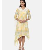 mayank modi  Yellow printed muslin cotton cowl neck dress.