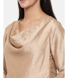 mayank modi  Brass gold, cotton silk high low cowl dress.