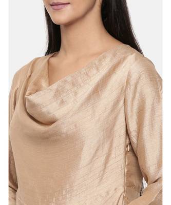 mayank modi  Brass gold, cotton silk high low cowl dress. 2