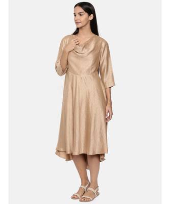 mayank modi  Brass gold, cotton silk high low cowl dress. 3