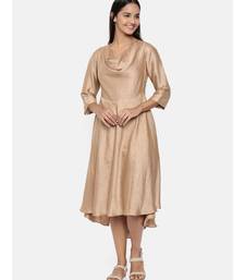 mayank modi  Brass gold, cotton silk high low cowl dress.