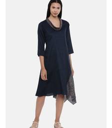 mayank modi Blue Printed and Checked,Cotton Satin asymmetrical cowl dress