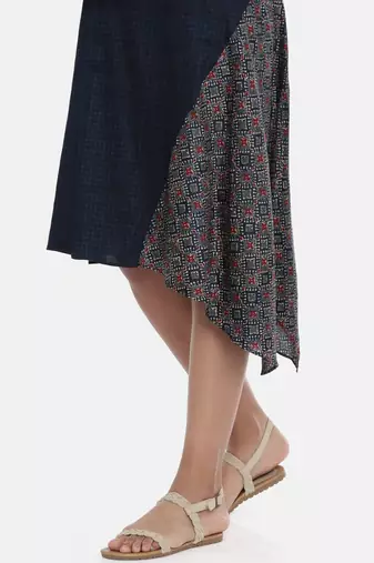 mayank modi Blue Printed and Checked,Cotton Satin asymmetrical cowl dress