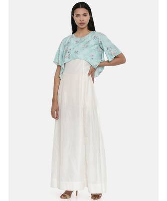 Mayank modi Ivory and Green cotton silk and linen cape gown 1