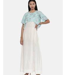Mayank modi Ivory and Green cotton silk and linen cape gown