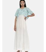 Mayank modi Ivory and Green cotton silk and linen cape gown