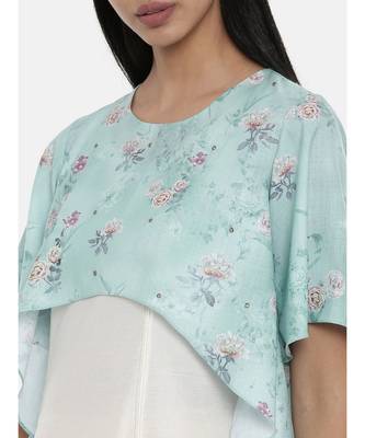 Mayank modi Ivory and Green cotton silk and linen cape gown 2