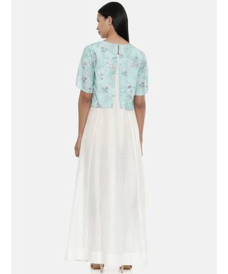 Mayank modi Ivory and Green cotton silk and linen cape gown 4