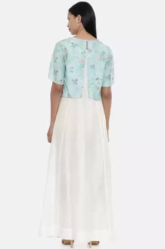 Mayank modi Ivory and Green cotton silk and linen cape gown