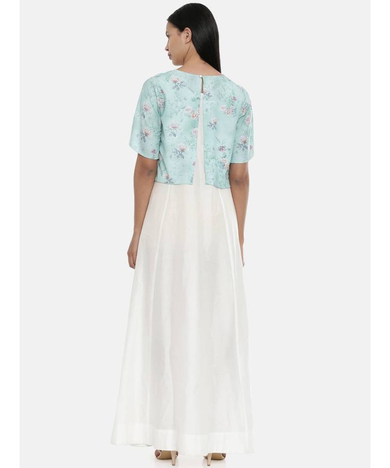 Mayank modi Ivory and Green cotton silk and linen cape gown