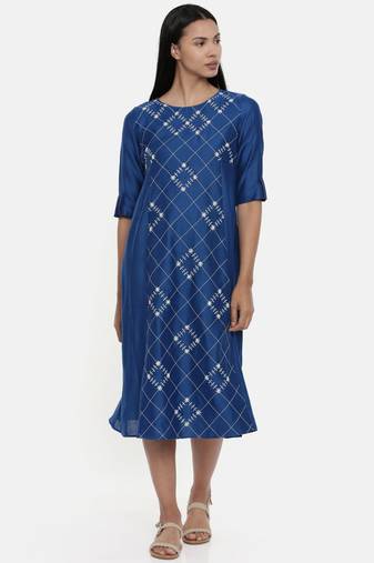 mayank modi Sapphire Blue,Linen Satin panel cut dress