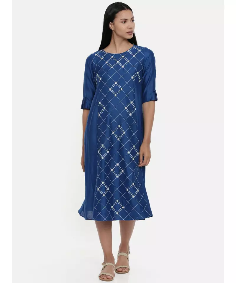 mayank modi Sapphire Blue,Linen Satin panel cut dress