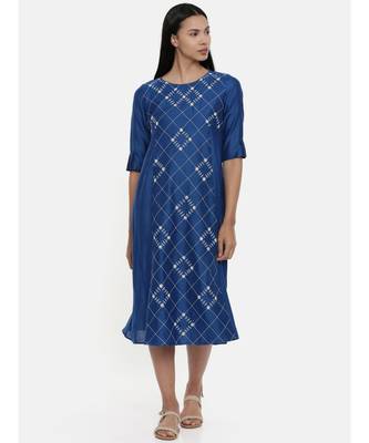 mayank modi Sapphire Blue,Linen Satin panel cut dress 1