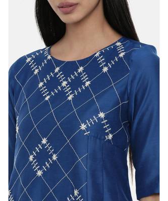 mayank modi Sapphire Blue,Linen Satin panel cut dress 2