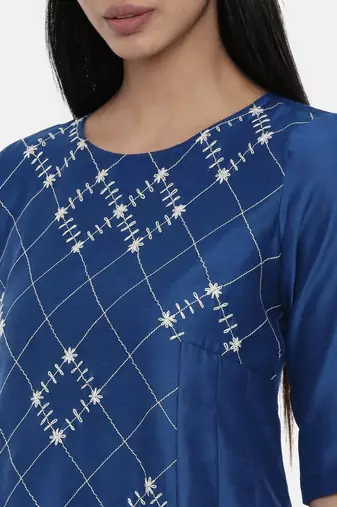 mayank modi Sapphire Blue,Linen Satin panel cut dress
