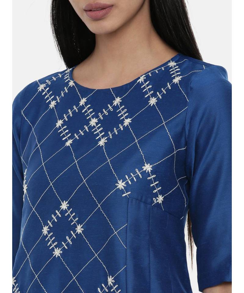 mayank modi Sapphire Blue,Linen Satin panel cut dress