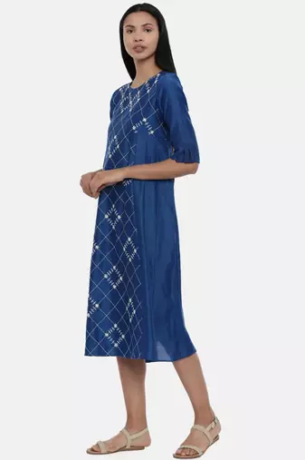 mayank modi Sapphire Blue,Linen Satin panel cut dress