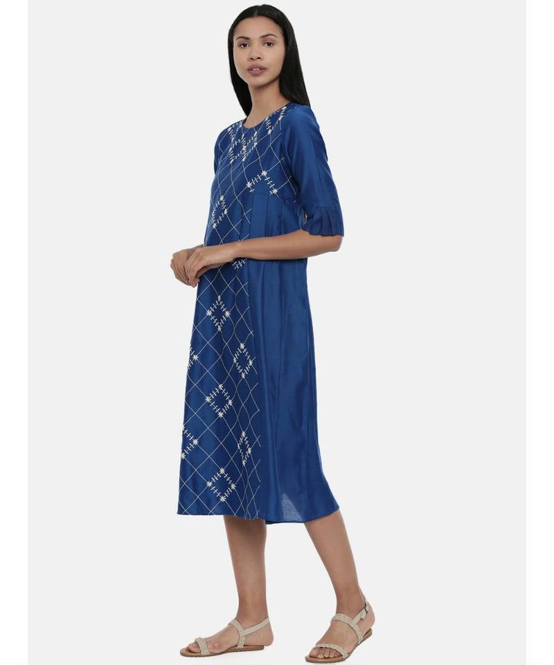 mayank modi Sapphire Blue,Linen Satin panel cut dress