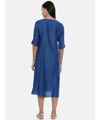 mayank modi Sapphire Blue,Linen Satin panel cut dress 4