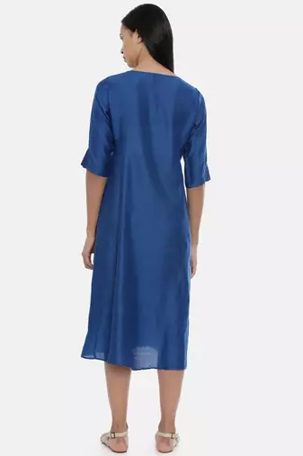 mayank modi Sapphire Blue,Linen Satin panel cut dress