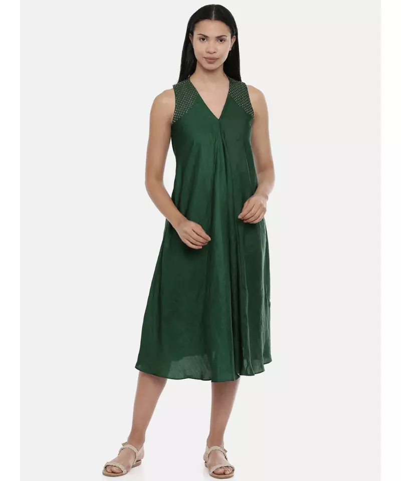 mayank modi Bottle Green,silk slub razer back  dress