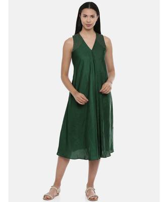 mayank modi Bottle Green,silk slub razer back  dress 1
