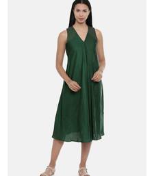 mayank modi Bottle Green,silk slub razer back  dress