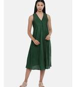 mayank modi Bottle Green,silk slub razer back  dress