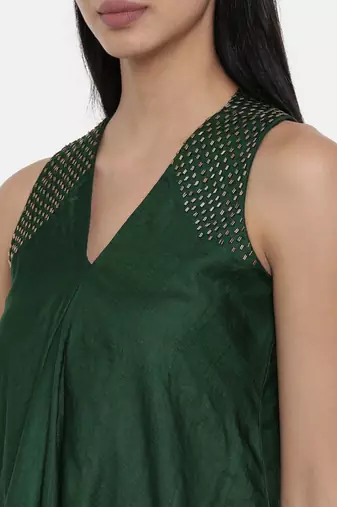 mayank modi Bottle Green,silk slub razer back  dress