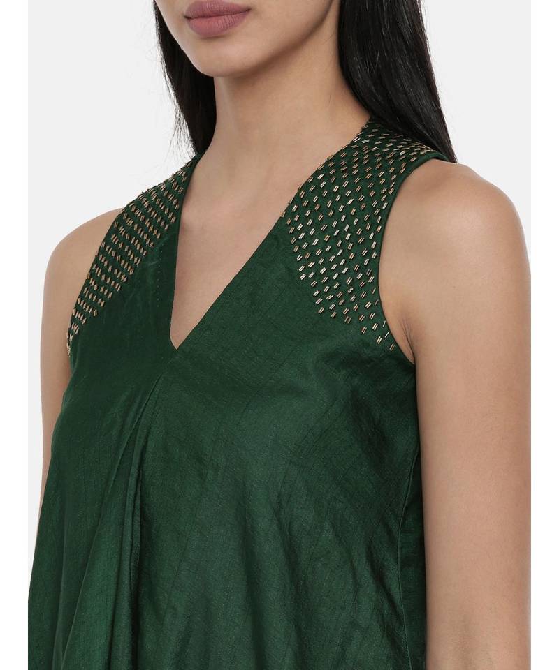 mayank modi Bottle Green,silk slub razer back  dress